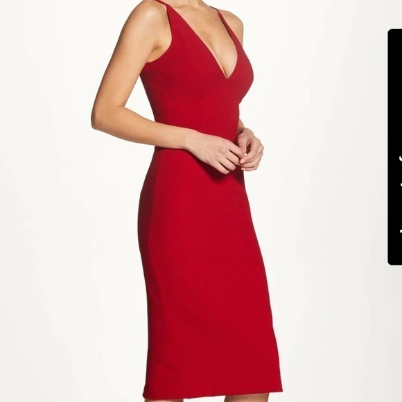 Dress The Population Lyla V-Neck Sleeveless Crepe Sheath Pencil Dress Garnet XXL - Picture 2 of 10